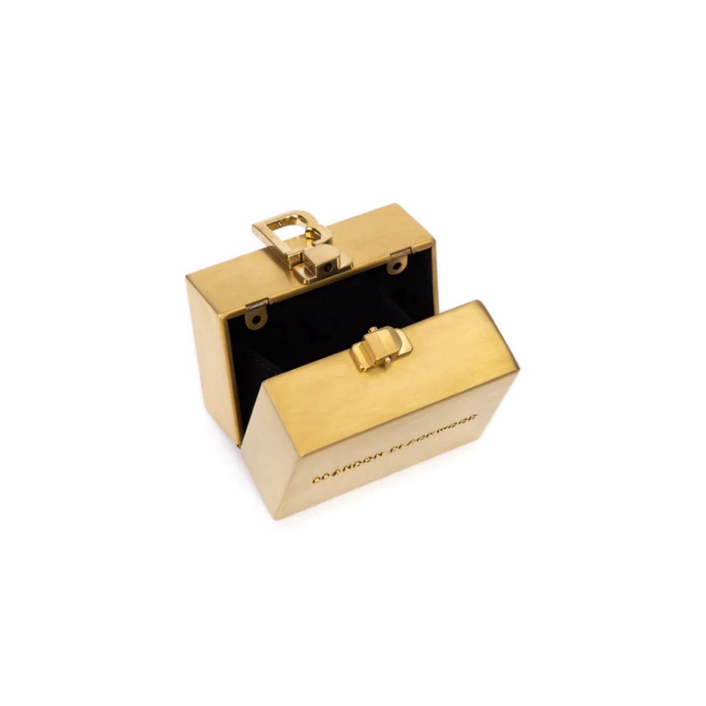 Brandon Blackwood Mini Metal Minaudière Evening Bag in Gold with Chain - Picture 2 of 12